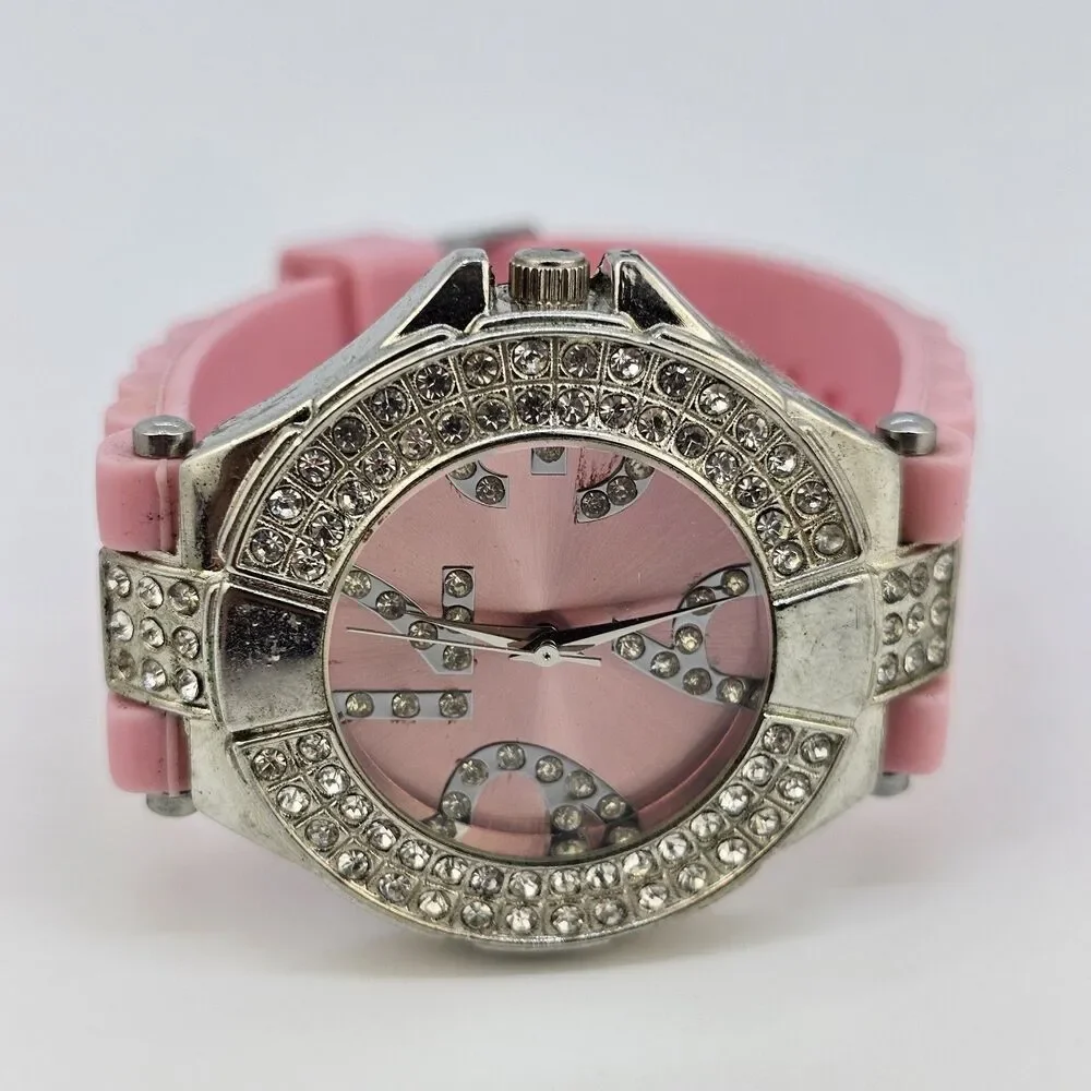 2X Women's Watch 38MM Pink Black Dial Pink Black Plastic Bands New Battery‎